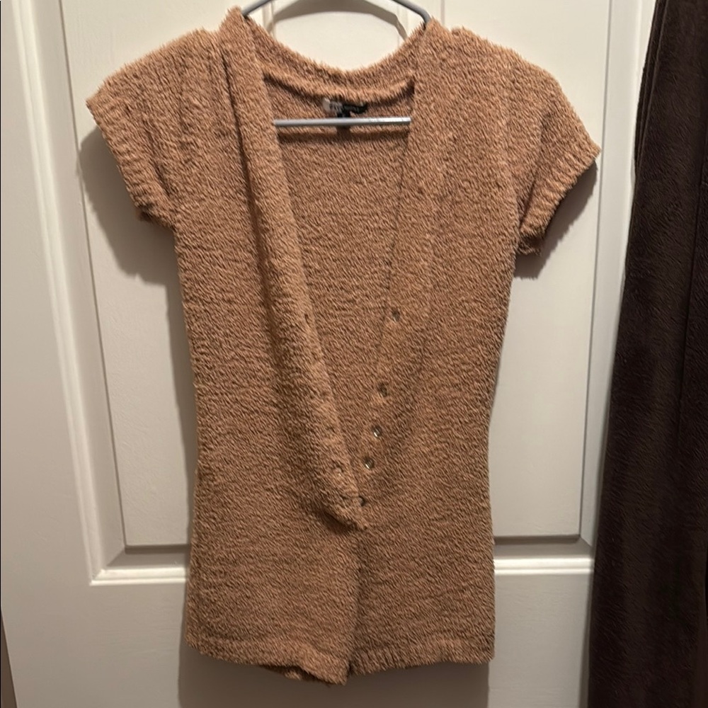 Cozy Tan Short-Sleeve Romper PJs
